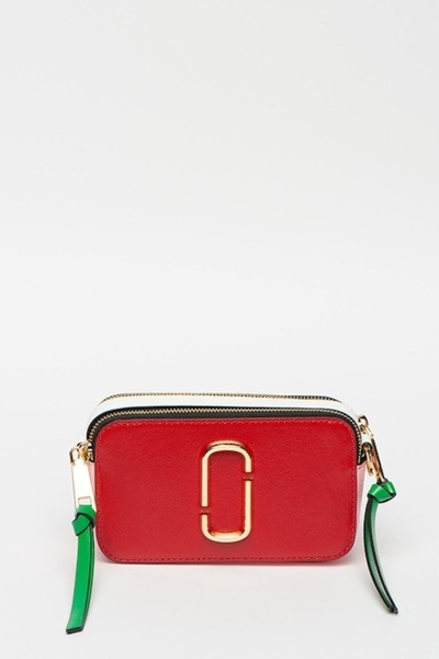 Marc Jacobs , Small Structured Crossbody Bag in Leather with Colorblock Design, Red/Navy Blue