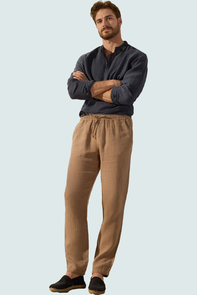PayBuy Men's Fashion Regular Fit Linen Trousers High Waist Straight Fit Daily Use