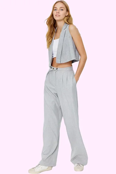 PayBuy Women's Fashion High Waist Wide Leg Straight Pants Plain Pattern Unlined Summer