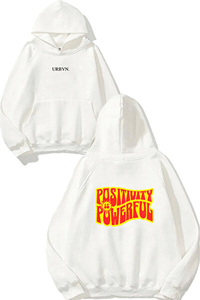 urbvn سويت شيرت أبيض كبير الحجم مطبوع بتصميم إيجابي
