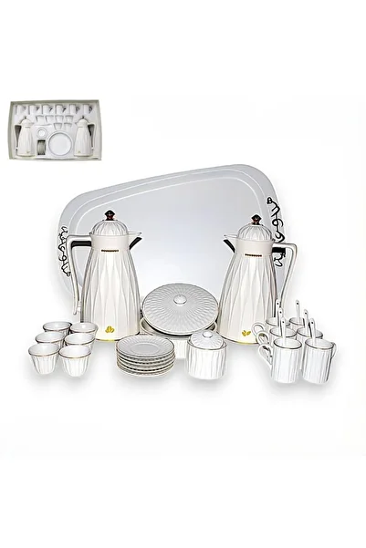 Al Nokhba 29pcs Ceramic Arabic Tea and Coffee set for indoor and outdoor activities