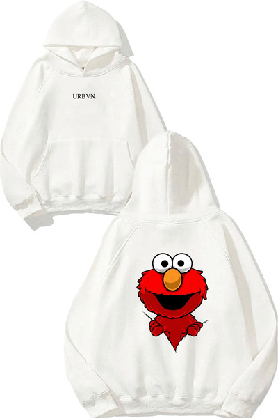 urbvn سويت شيرت أبيض كبير الحجم مطبوع بتصميم Elmo