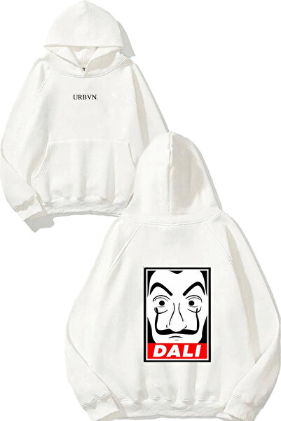 urbvn سويت شيرت أبيض كبير الحجم مطبوع بتصميم دالي