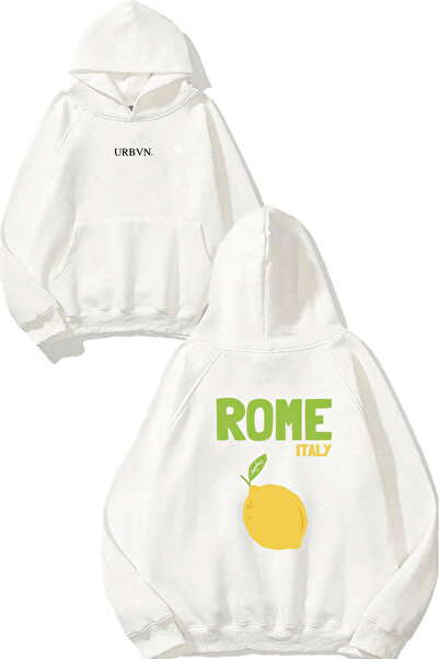 urbvn سويت شيرت أبيض كبير الحجم مطبوع بتصميم روما