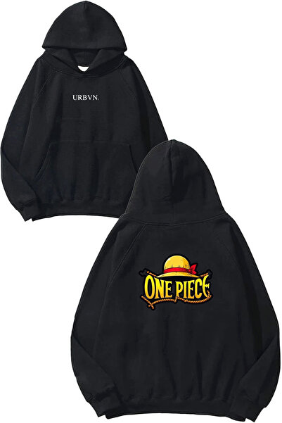 urbvn سويت شيرت بقلنسوة أسود كبير الحجم مطبوع بتصميم One Piece 1