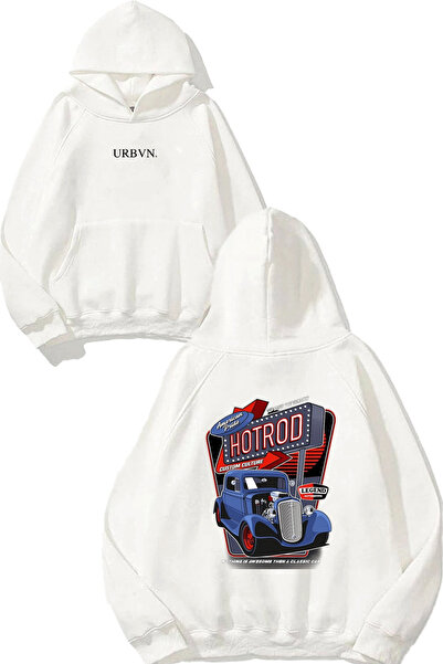 urbvn سويت شيرت أبيض كبير الحجم مطبوع بتصميم Hotrod