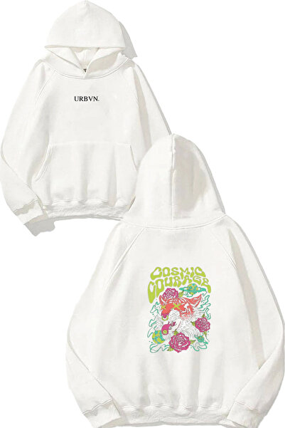 urbvn سويت شيرت أبيض كبير الحجم مطبوع عليه تصميم كوني