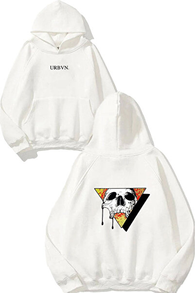 urbvn Triangle Skull Design Printed Oversize White Hooded Sweatshirt