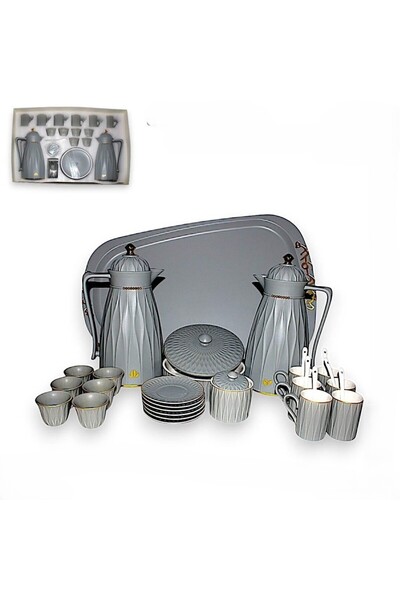 Al Nokhba 29pcs Ceramic Arabic Tea and Coffee set for indoor and outdoor activities
