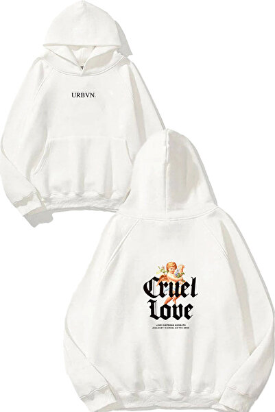 urbvn سويت شيرت أبيض كبير الحجم مطبوع بتصميم قاسي