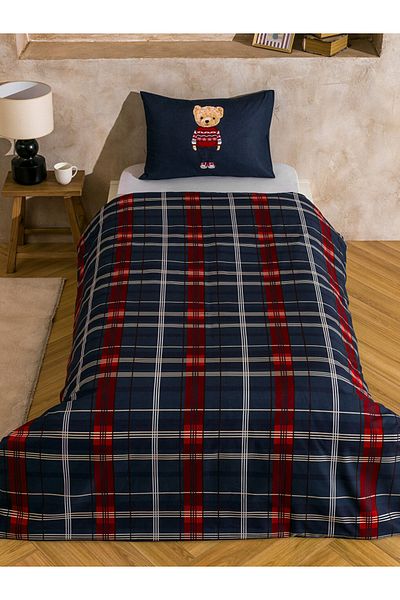 LC Waikiki Navy Blue Bear Teddy Printed Single Duvet Cover Set