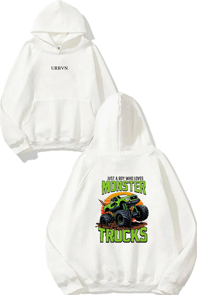 urbvn سويت شيرت أبيض كبير الحجم مطبوع بتصميم Monster Tracks