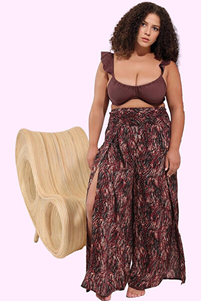 PayBuy Women's Fashion Wide Leg Crinkle Woven Pants Floral Pattern High Waist Summer Beach Daily Use