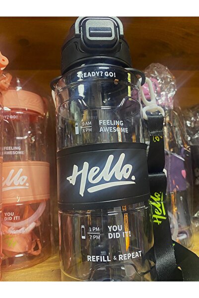 GNR Hello Pipetli Suluk-Günül Spor Su Şisesi- Renkli Boyun Askılı Okul Çocuk Matarası 800ml