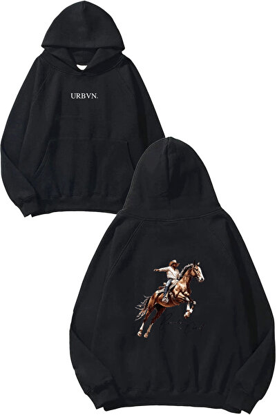 urbvn سويت شيرت بقلنسوة أسود كبير الحجم مطبوع بتصميم روديو مان