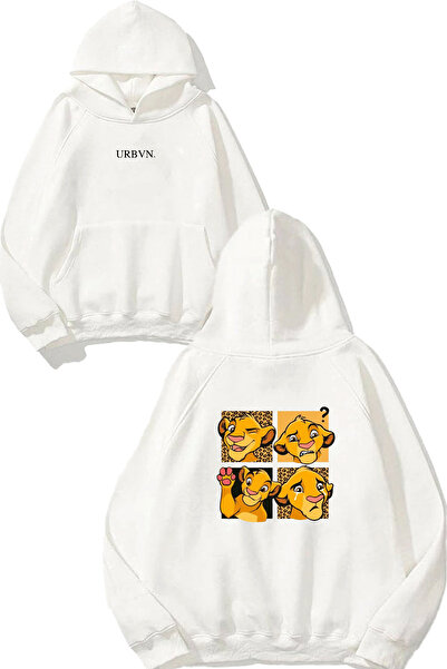 urbvn سويت شيرت أبيض كبير الحجم مطبوع عليه تصميم سيمبا