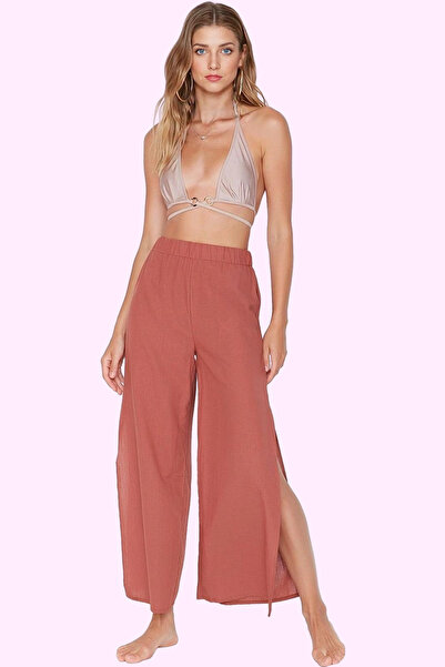 PayBuy Moda femei Pantaloni țesuți cu talie înaltă, cu picioare largi, din bu...