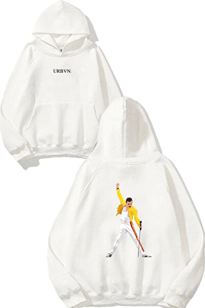 urbvn سويت شيرت أبيض كبير الحجم مطبوع بتصميم فريدي ميركوري