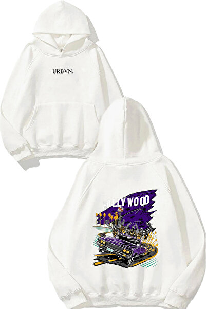 urbvn سويت شيرت أبيض كبير الحجم مطبوع بتصميم هوليوود