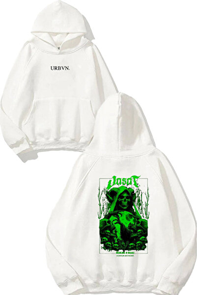urbvn سويت شيرت أبيض كبير الحجم مطبوع بتصميم رعب