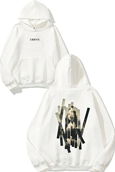 urbvn سويت شيرت أبيض كبير الحجم مطبوع عليه تصميم مونا