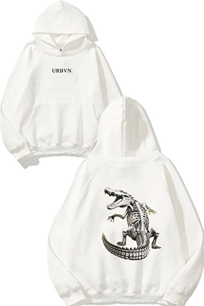urbvn سويت شيرت أبيض كبير الحجم مطبوع بتصميم فوسيل