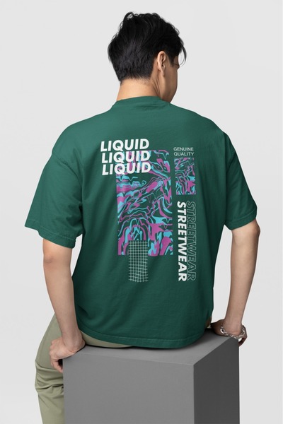 ArtYus Men's Liq Front Back Transfer Printed Round Neck Short Sleeve T-Shirt