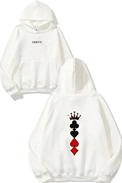 urbvn سويت شيرت أبيض كبير الحجم مطبوع بتصميم أوراق اللعب