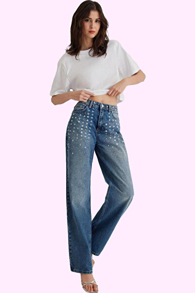 PayBuy Moda femei cu talie înaltă, cu picioare late, blugi, bumbac, stil casu...