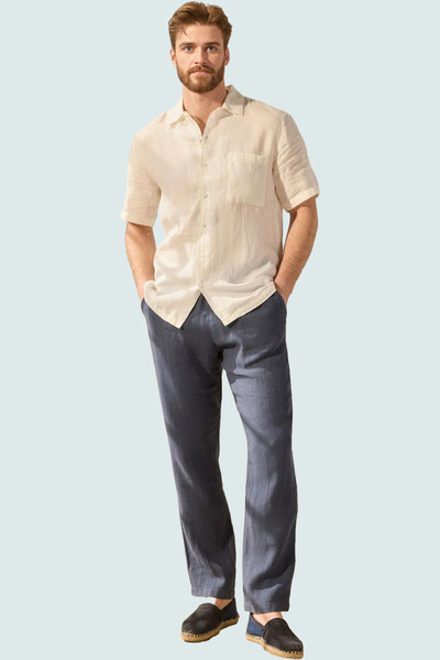 PayBuy Men's Fashion Regular Fit Linen Trousers High Waist Straight Fit Daily Use