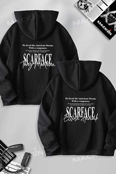 macklin Sevgili Çift Kombini Scarface Tony Montana Elvira Hancock Baskılı Kapüşonlu Sweatshirt 2li Takım