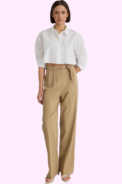 PayBuy Women's Fashion High Waist Wide Leg Straight Pants Plain Pattern Unlined Summer