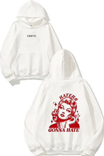 urbvn سويت شيرت أبيض كبير الحجم مطبوع عليه تصميم Haters