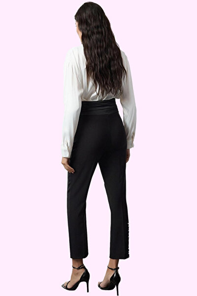 PayBuy Kadın Moda Yüksek Bel Boru Paça Dokuma Pantolon Şık Gece Kombinleri İçin Yazlık