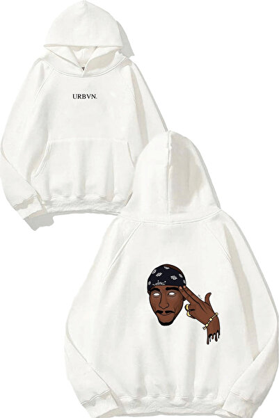 urbvn سويت شيرت أبيض كبير الحجم مطبوع عليه تصميم Tu Pac Head
