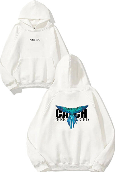 urbvn سويت شيرت أبيض كبير الحجم مطبوع عليه تصميم Catch