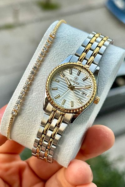Homies Women's Wristwatch Steel Cord Calendar Waterproof Gift Box and Bracelet Gift.Hm27079S01