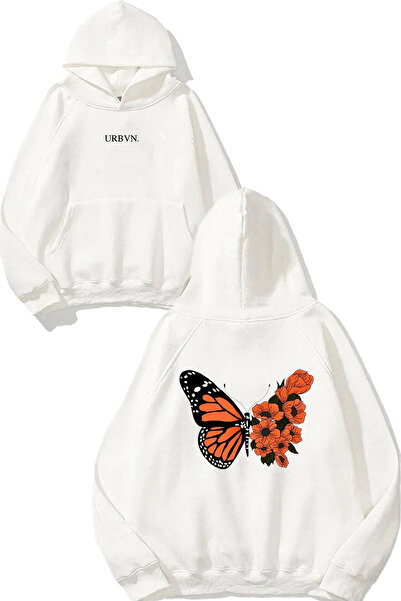 urbvn سويت شيرت أبيض كبير الحجم مطبوع عليه تصميم الفراشة