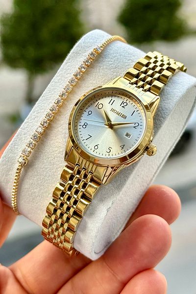 Homies Women's Wristwatch with Numbers and Calendar, Waterproof Gift Box and Bracelet Gift.Hm25508S02