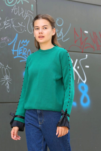Zerenyus Beaded Detailed Sweater Petrol Green