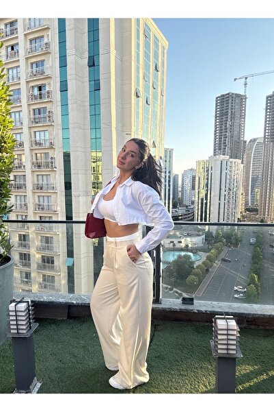 Fast Perry Kadın Bej Bel Detaylı Poliviskon Pantolon