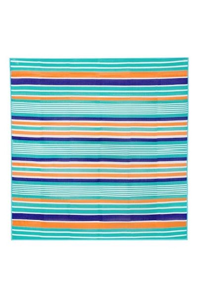 OEM Beach Mat Double 180x180 cm, Colorful Stripes in Blue and Orange Shades - Foldable, Easy to Transpor