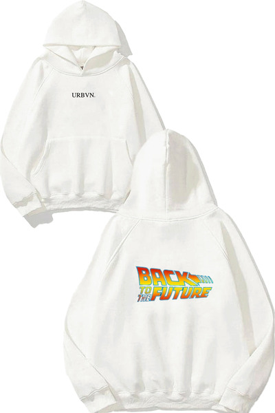 urbvn سويت شيرت أبيض كبير الحجم مطبوع عليه تصميم العودة إلى المستقبل