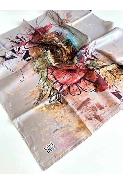 Levidor Tivil Pure Silk Scarf 49690 Πούδρα με μικτό σχέδιο