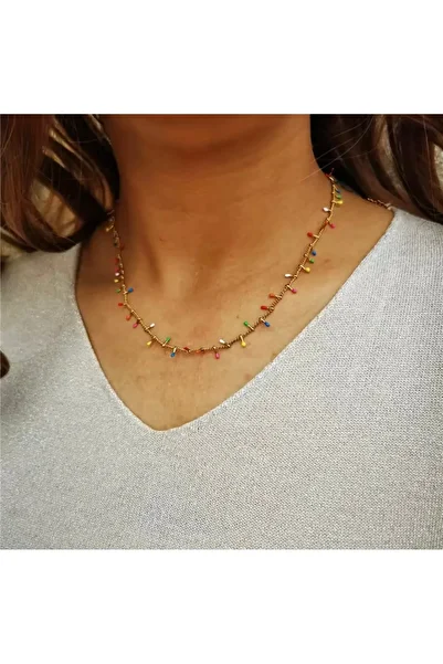 derokas Multi-Colored Steel Bohemian Tarnish-Free Necklace Stylish Elegant Trend New Season
