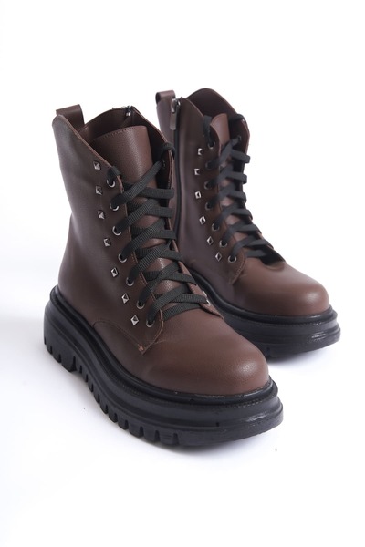 Zerenyus Barca Lux Premium Women's Bitter Brown Zippered Stone Boots