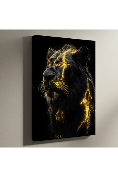 Mervolia Altın Işıklı Aslan Soyut Sanat Tablosu