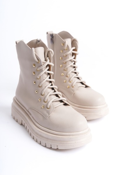 Zerenyus Barca Lux Premium Women's Beige Zippered Stone Boots