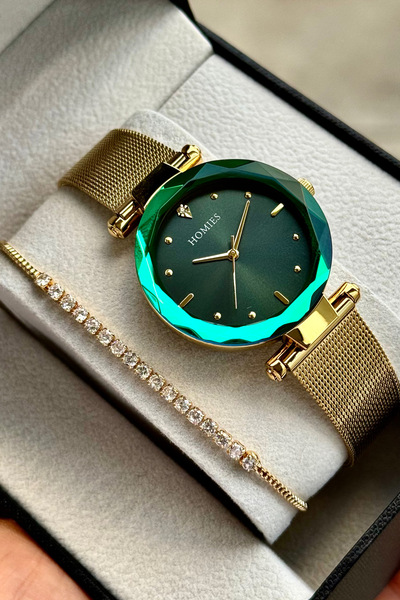 Homies Women's Wristwatch Straw Cord Cut Glass Waterproof Gift Box and Bracelet Gift.Hm17404S091