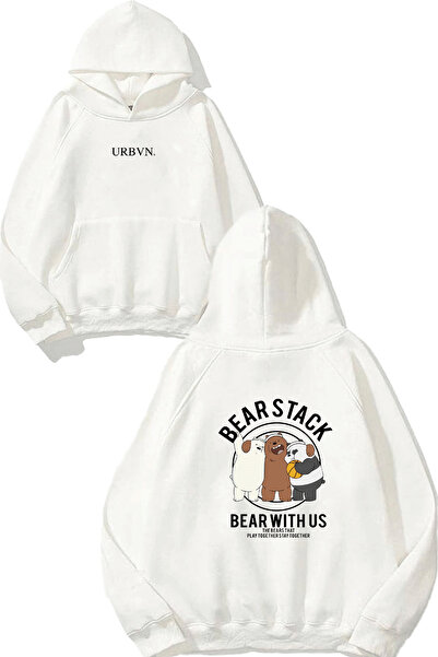 urbvn سويت شيرت أبيض كبير الحجم مطبوع بتصميم Bearstack